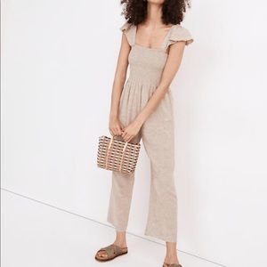 Linen-Blend Lucie Smocked Wide-Leg Jumpsuit